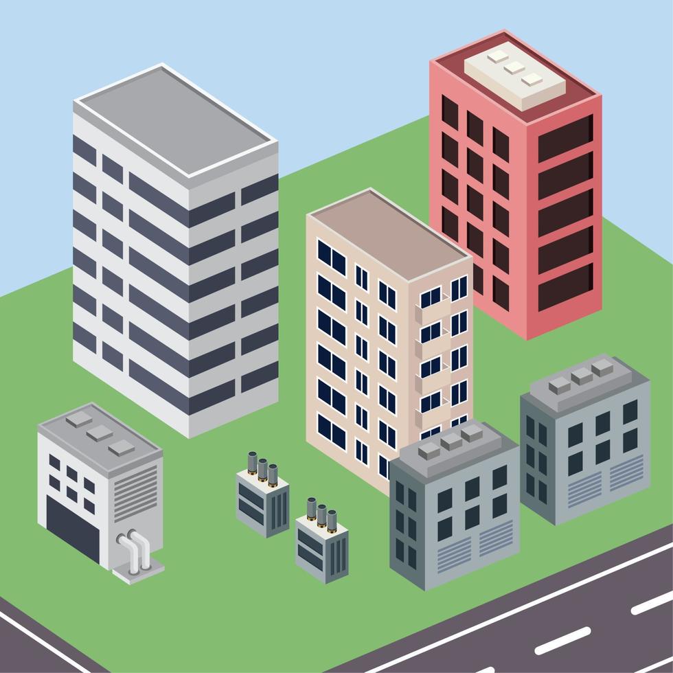 buildings in street isometric vector