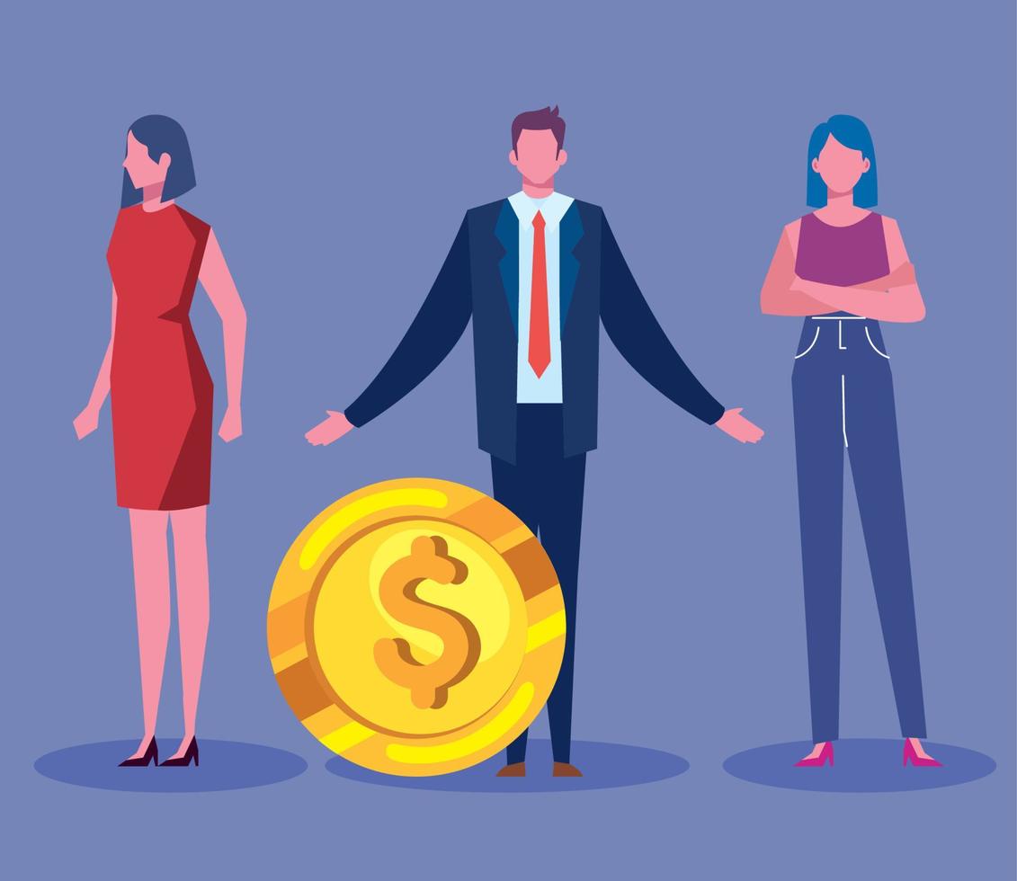 three business persons and growth icons vector