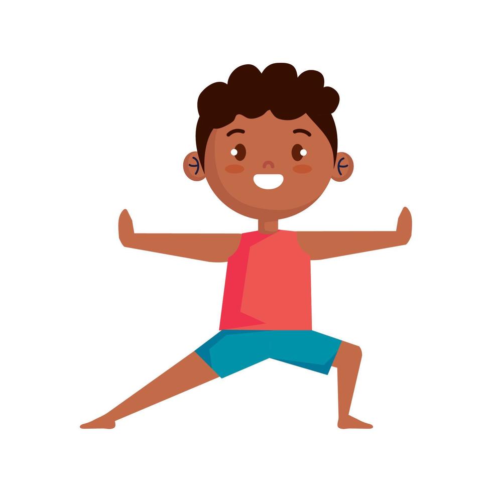 niño feliz en posición de yoga vector