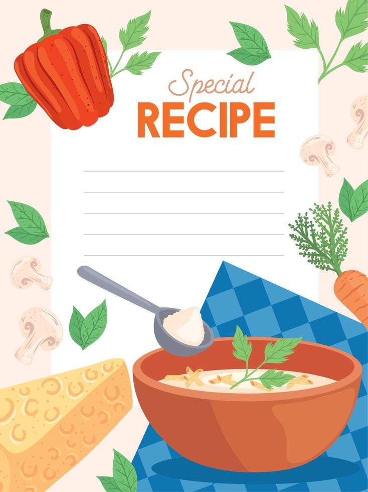 tarjeta de letras de recetas especiales vector