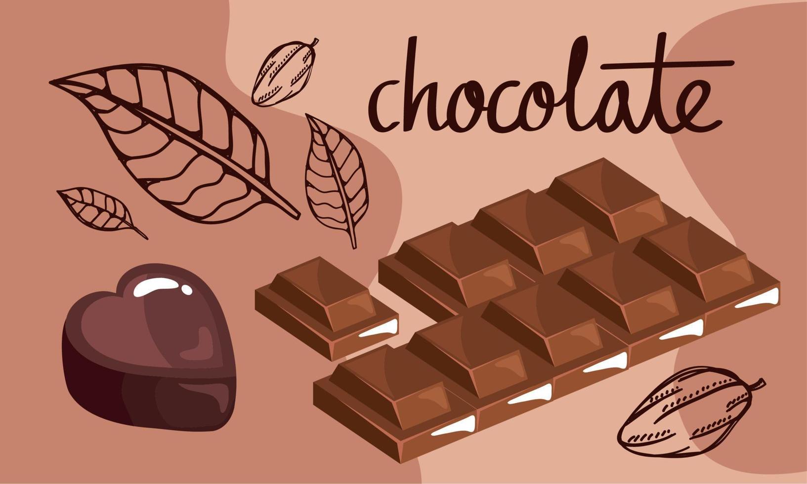 chocolate lettering with heart candy vector