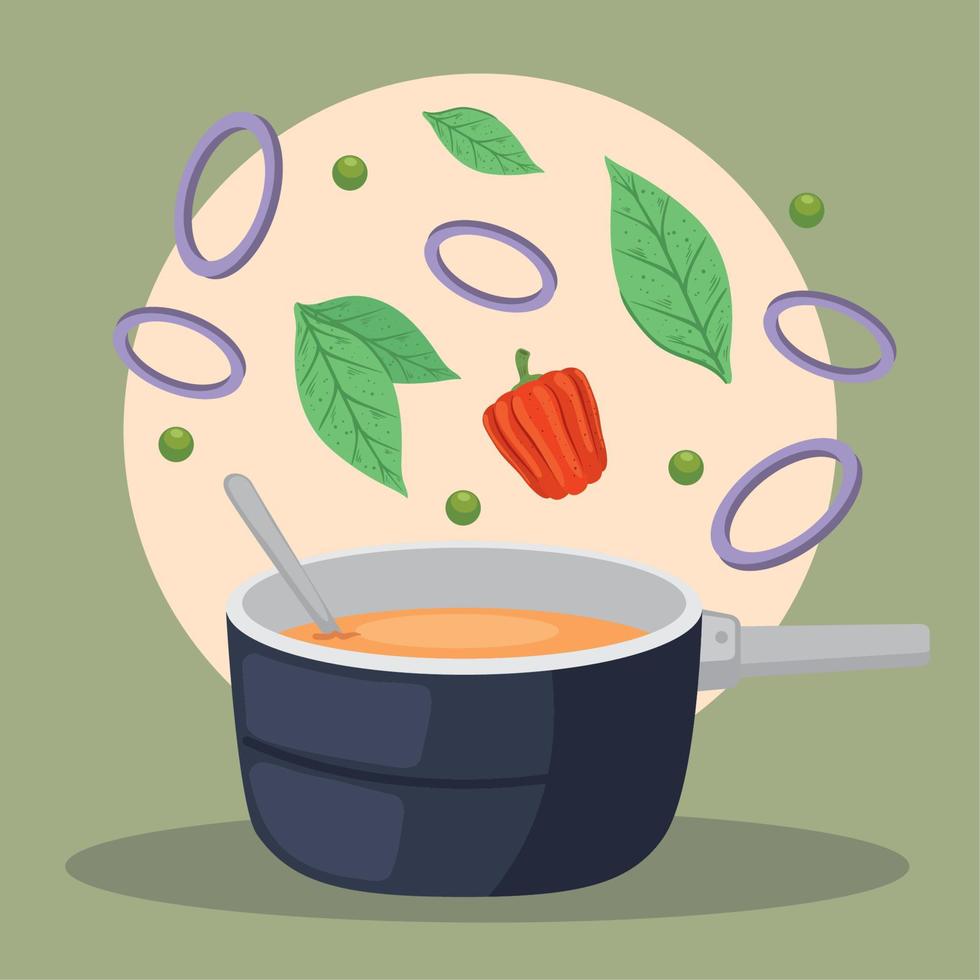 soup pot and vegetables vector