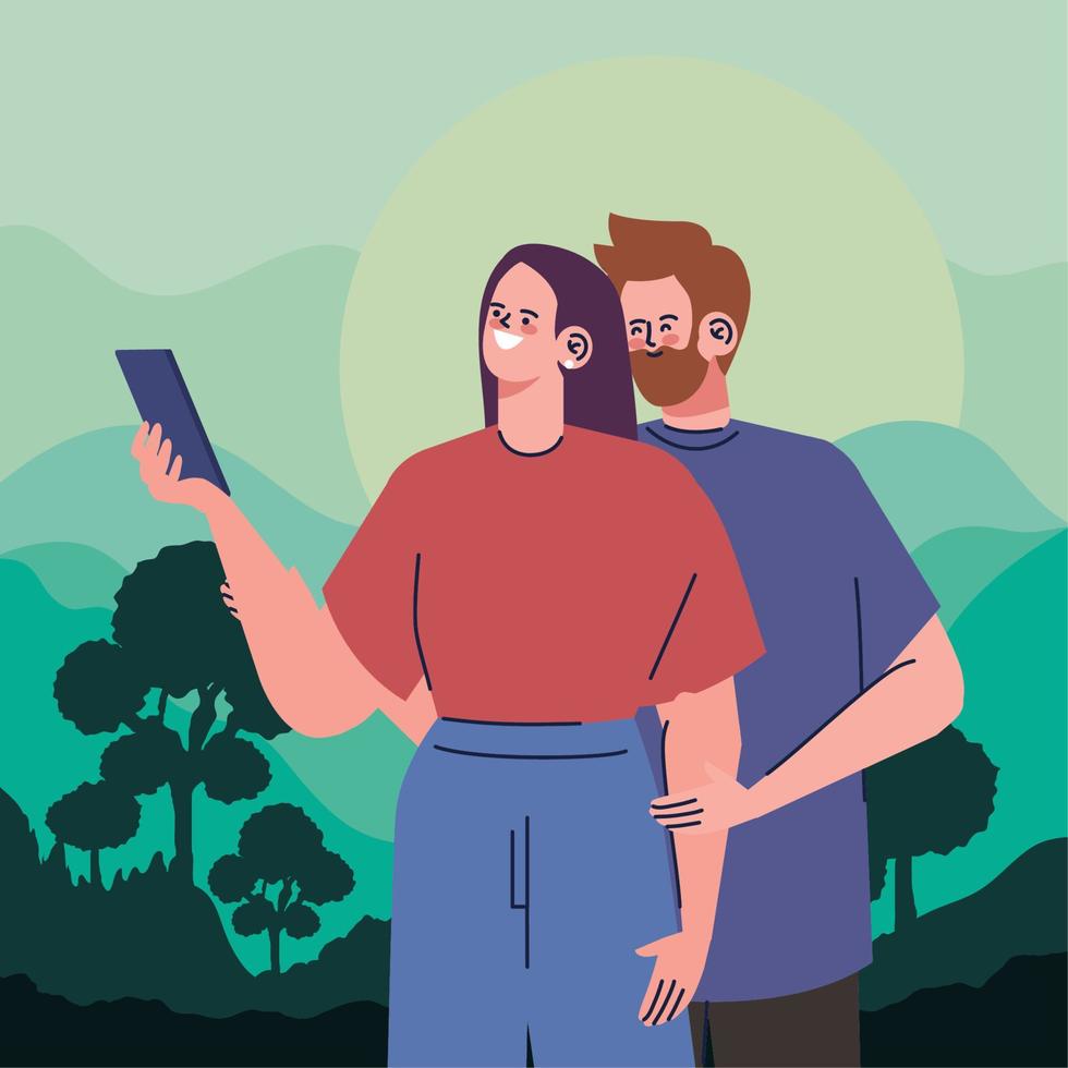 pareja de enamorados tomándose una selfie vector