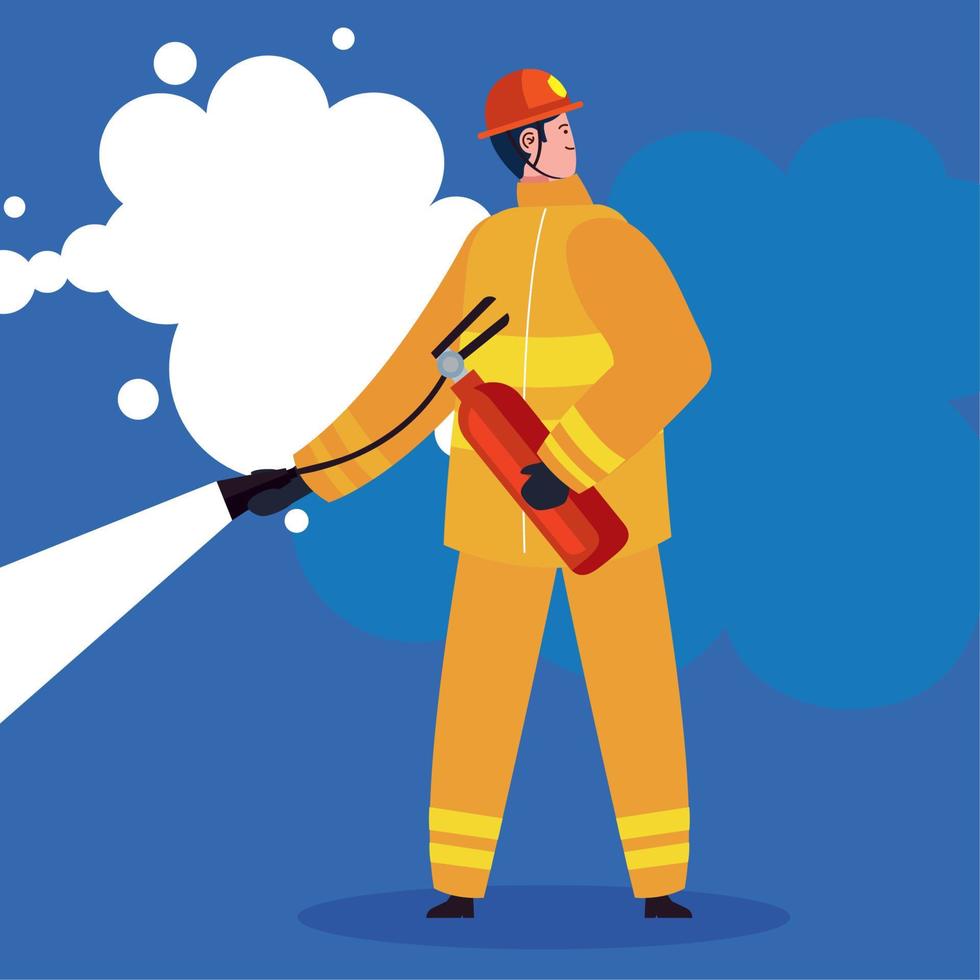 firefighter with extinguisher vector