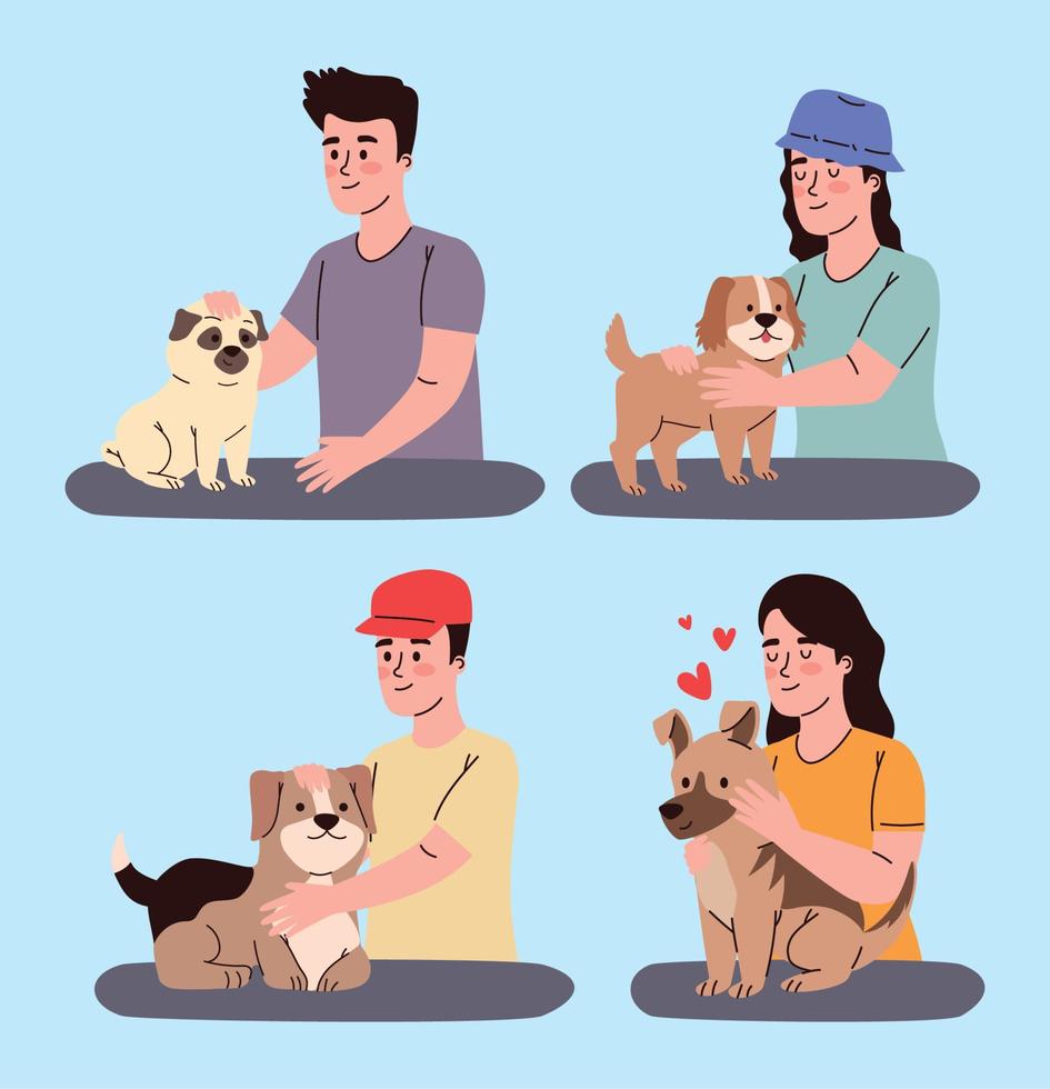 four owners and dogs vector