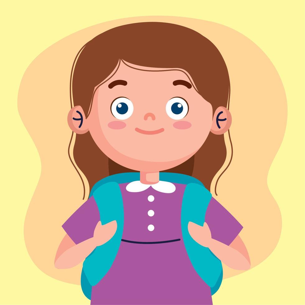 little student girl with schoolbag vector