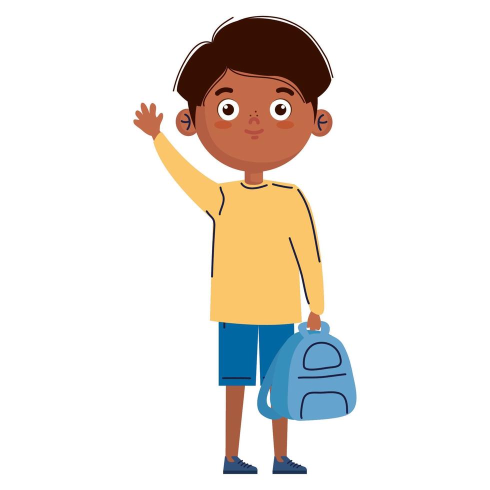 little student boy waving vector