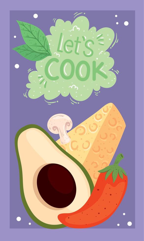 lets cook lettering with cheese vector