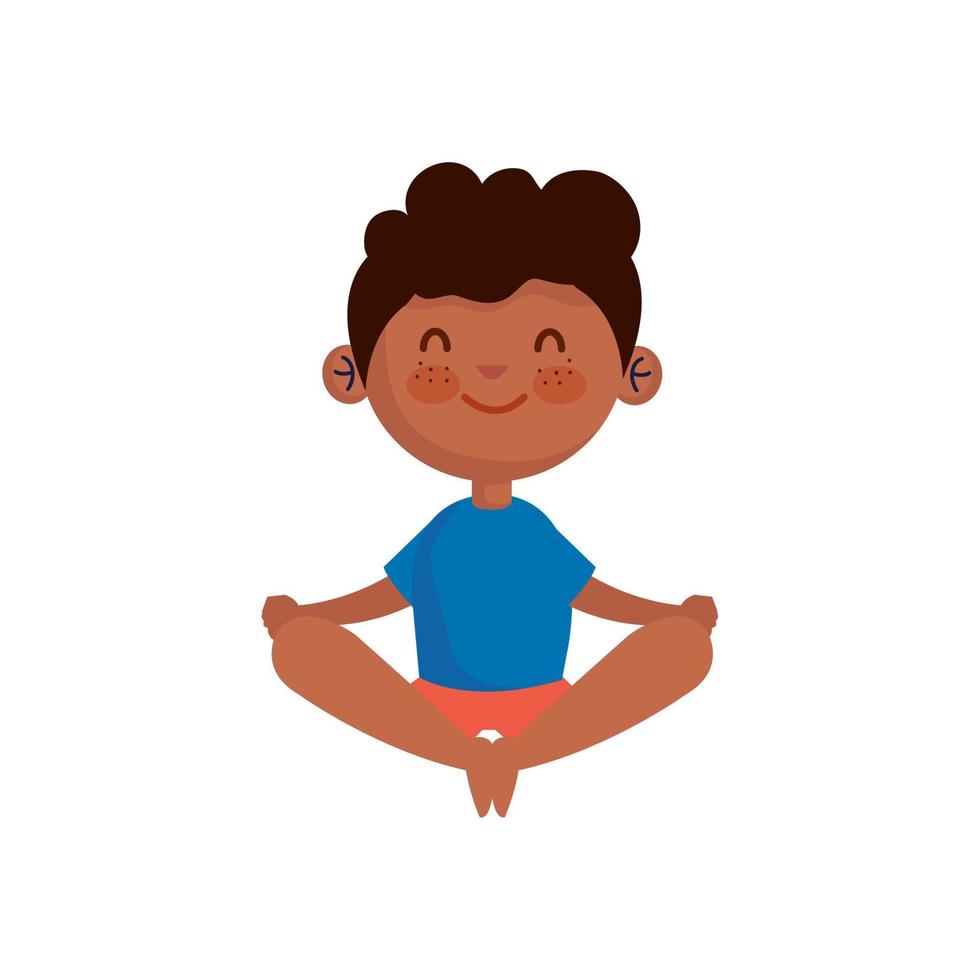 niño feliz en posición de yoga vector