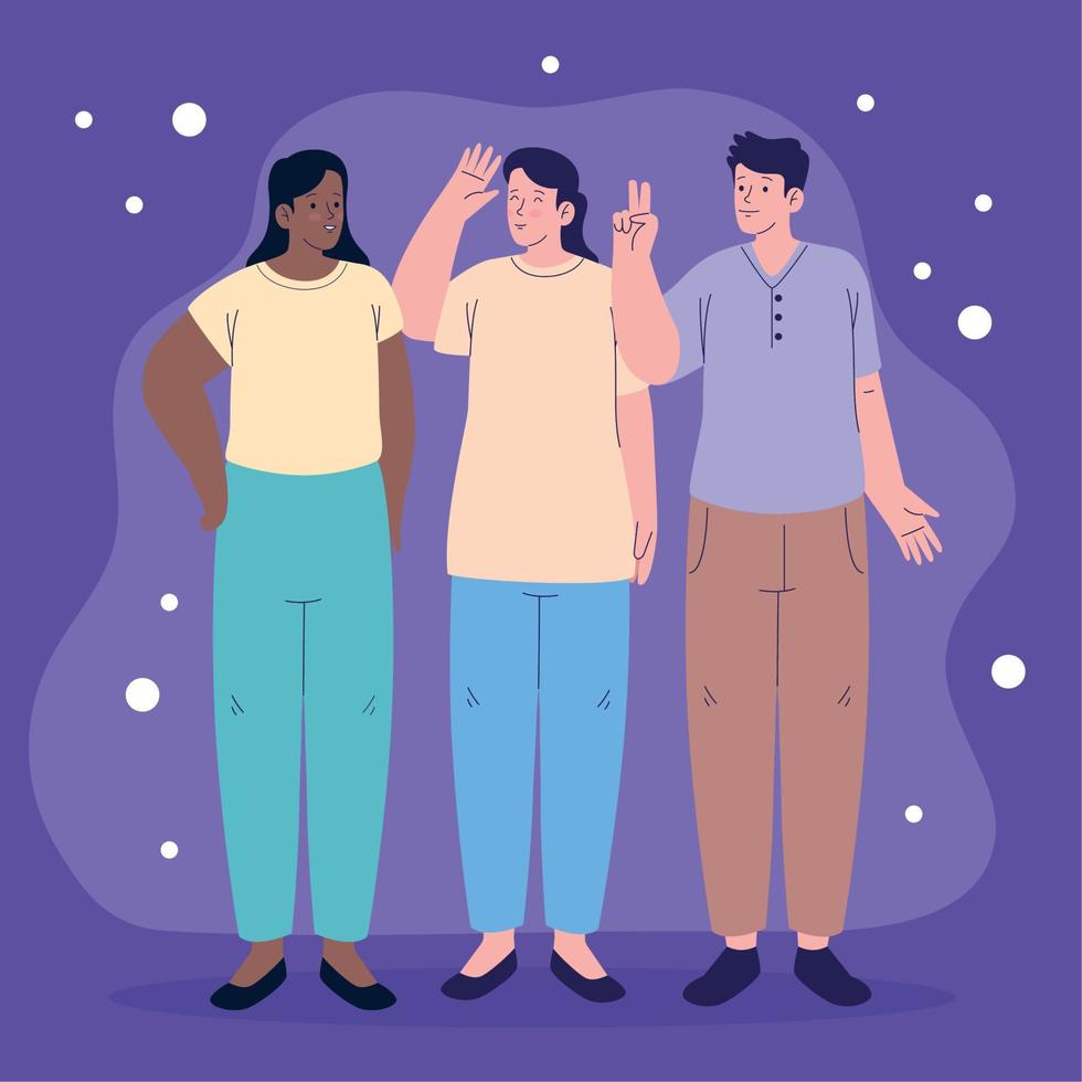 interracial three friends group vector