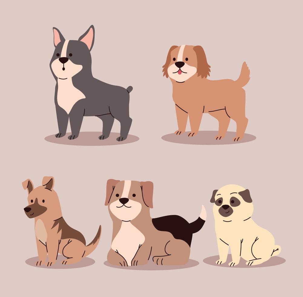 five dogs comic characters vector