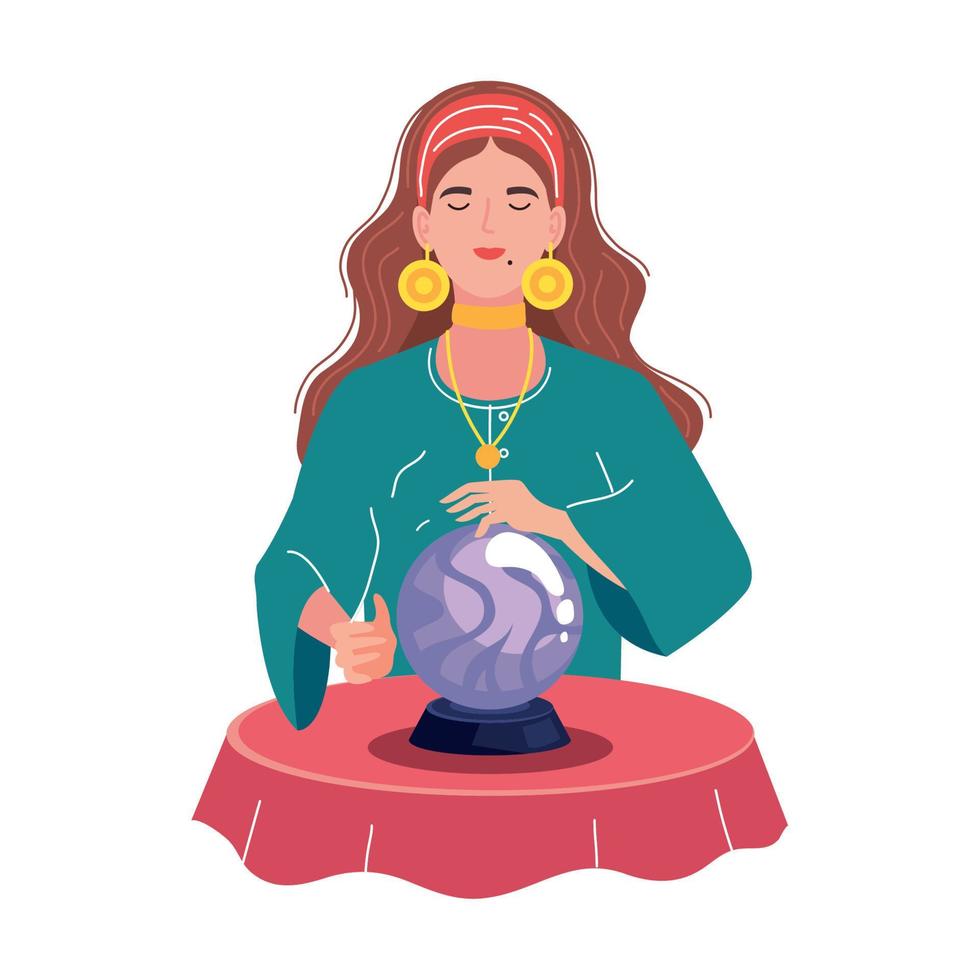 female fortune teller with magic sphere vector