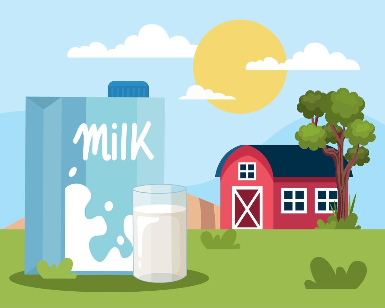 milk box and glass in stable vector