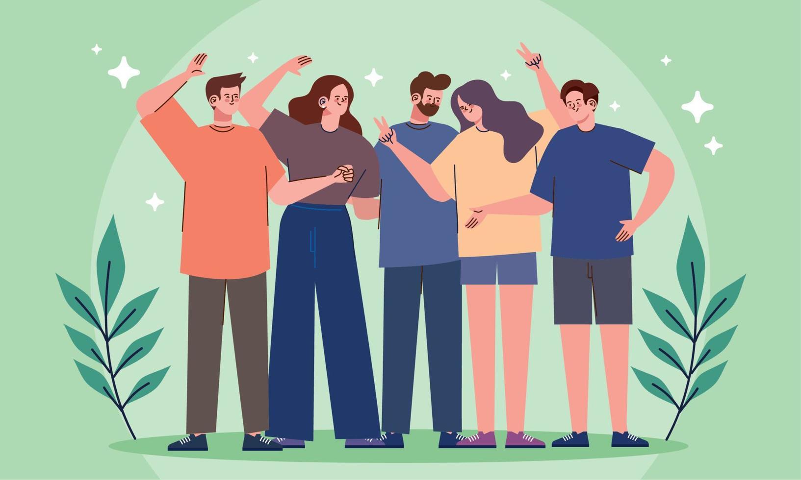 five young friends group vector