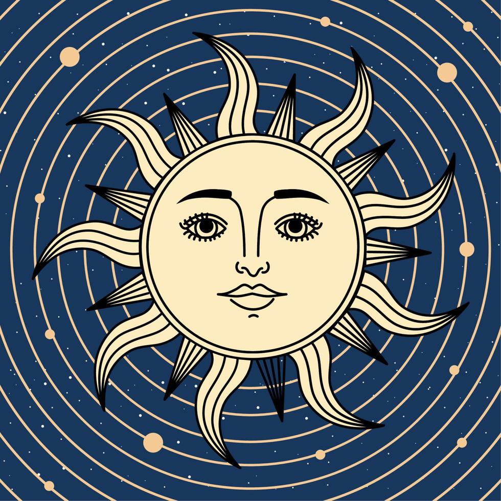 astrology sun with planets vector