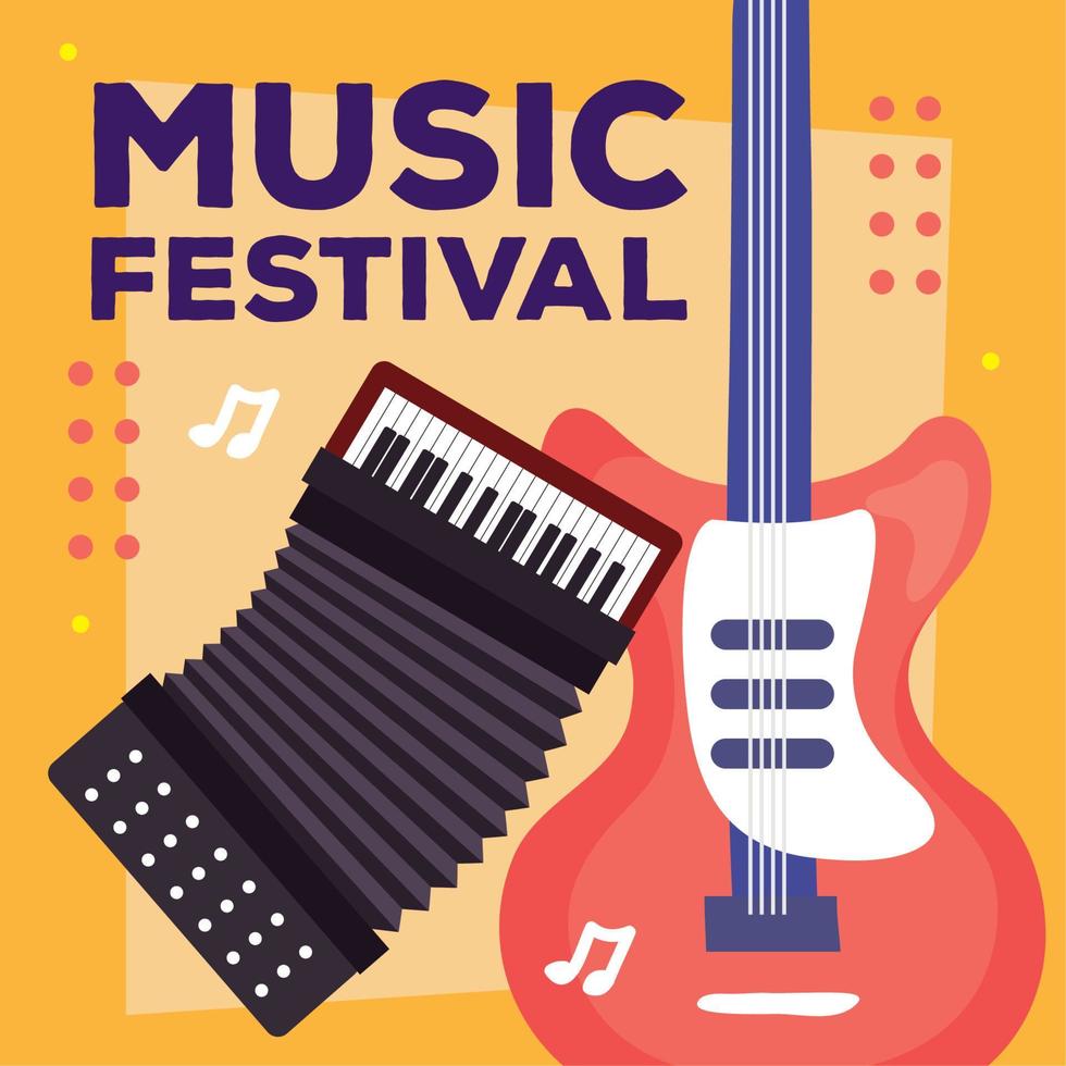 music festival lettering with accordion vector