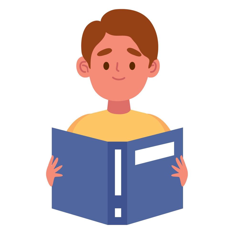 happy boy reading book vector