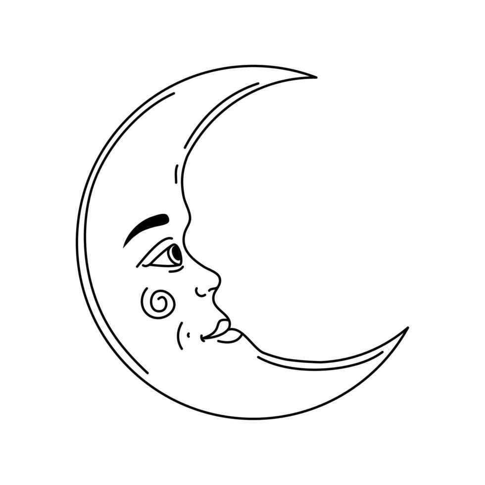 crescent moon astrology retro vector