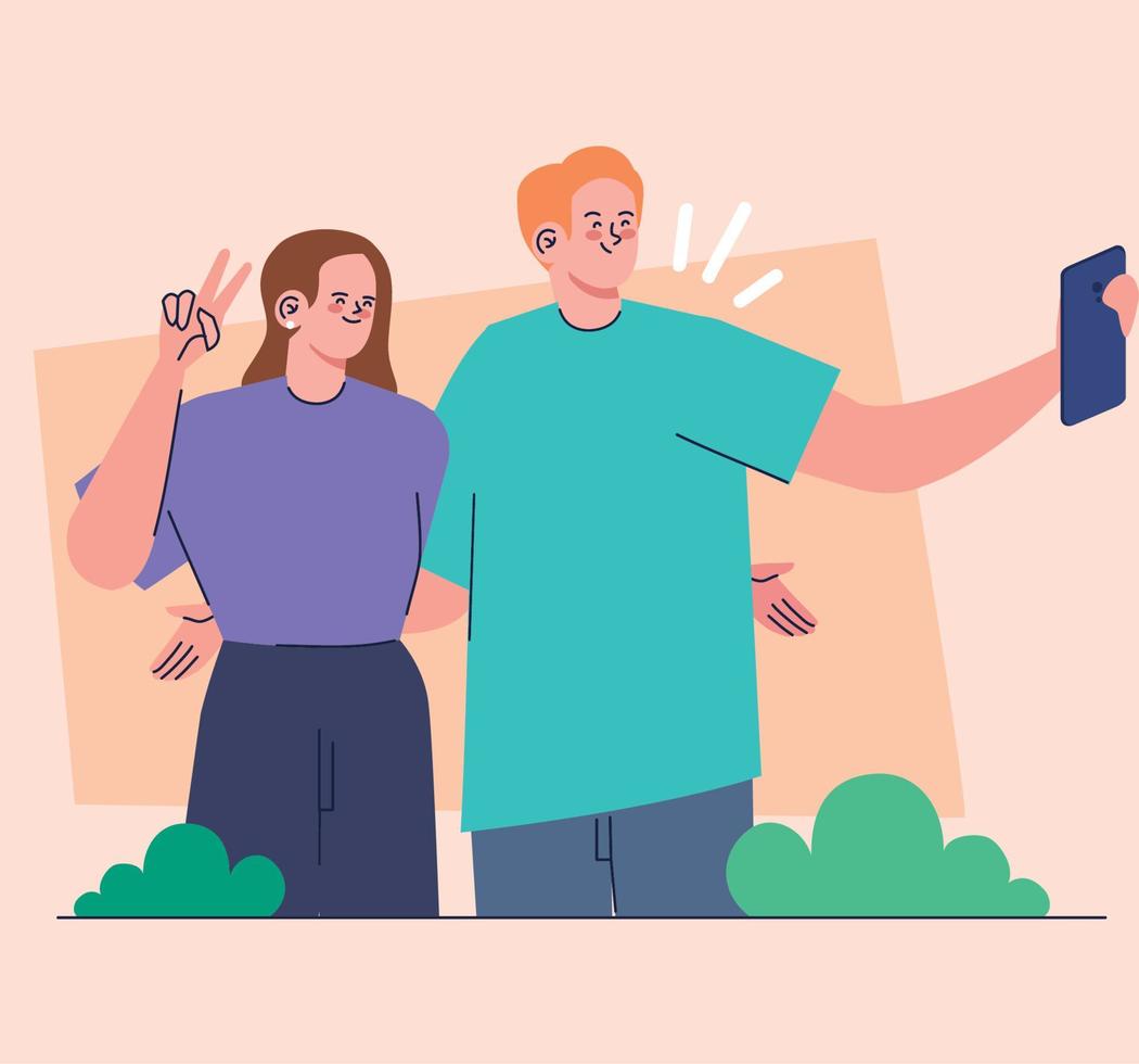 young couple taking selfie vector