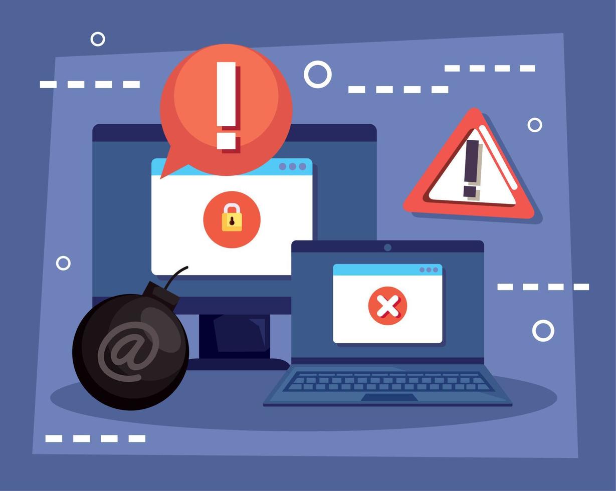 laptop and desktop cyber fraud vector