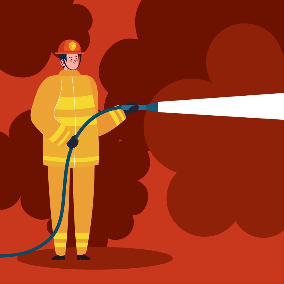 firefighter using hose vector
