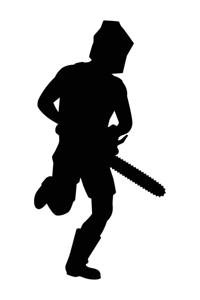 killer with chain saw machine, hunter with weapon silhouette vector on white background, people graphic design for Halloween day.