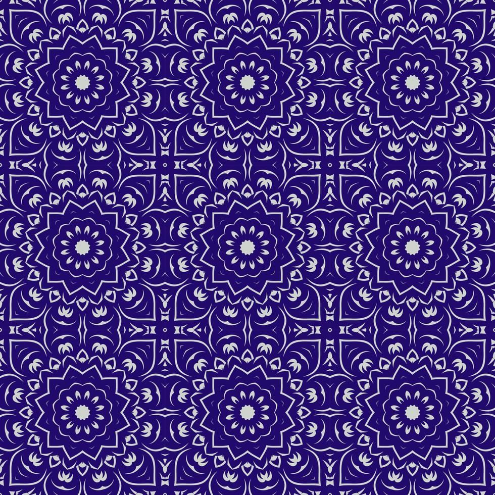 Blue color seamless pattern with mandala.Mandala Background. vector