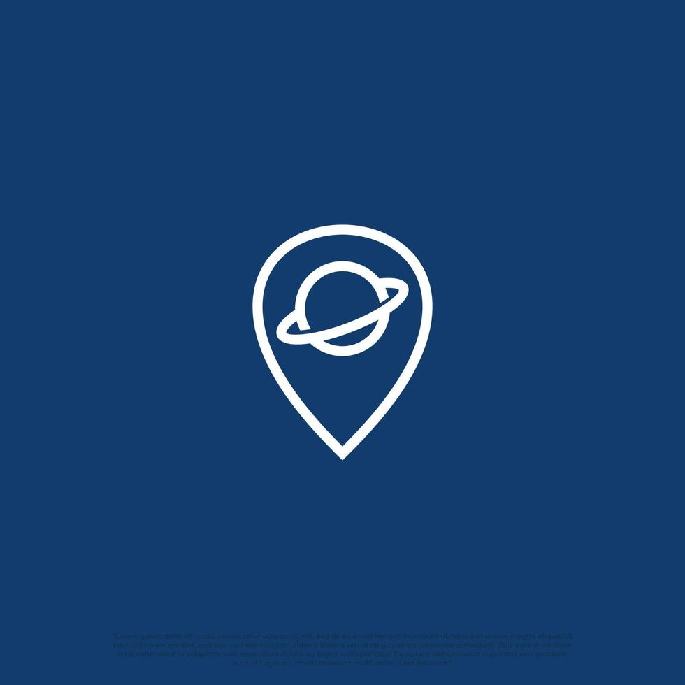space travel logo design, space location logo icon. saturn combine with pointer logo concept vector