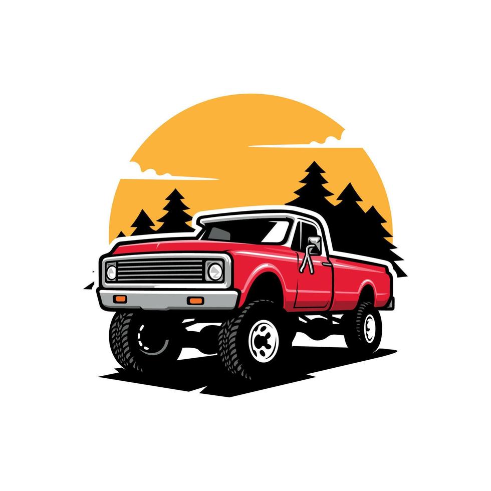 vintage pickup truck illustration vector
