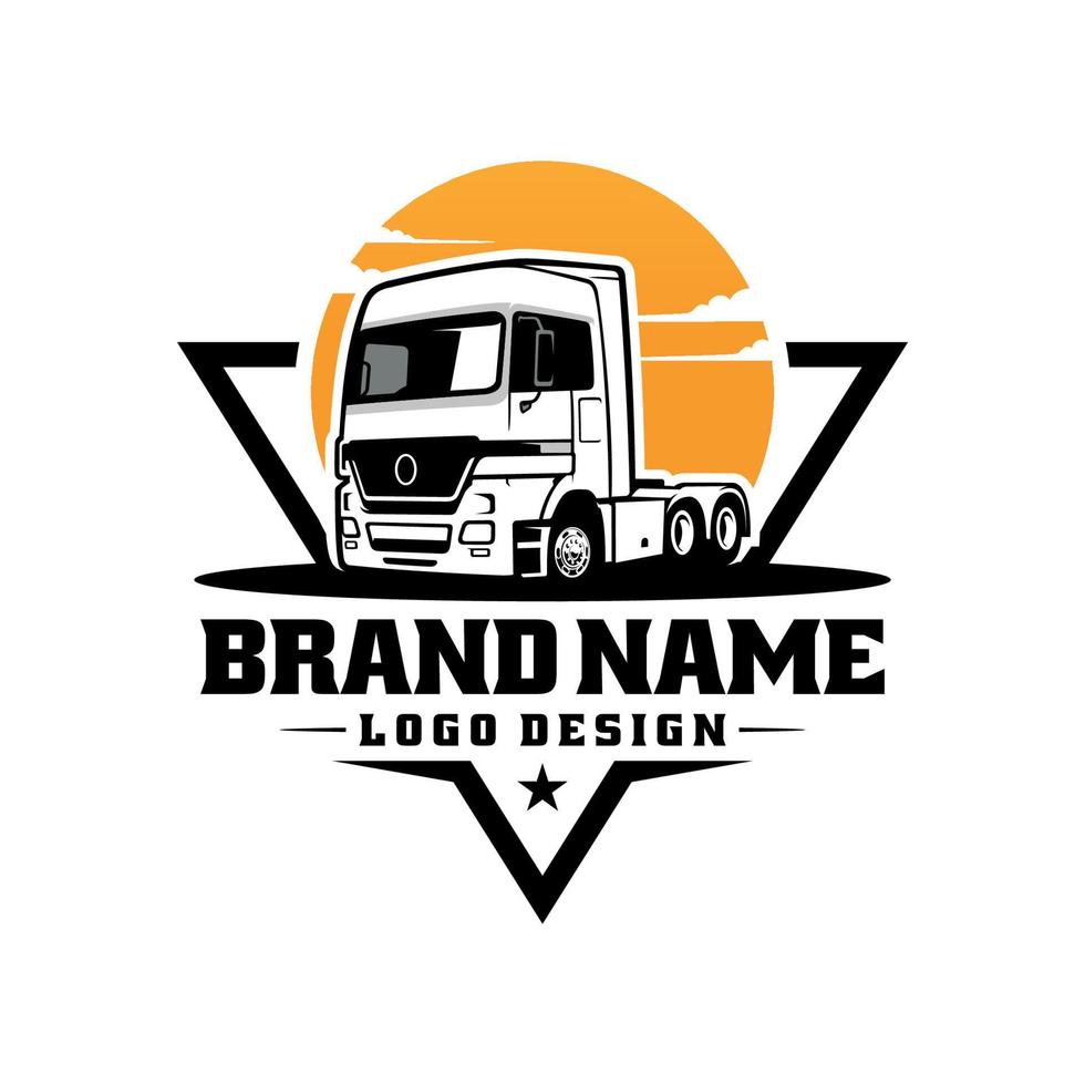 Trucking company badge logo, semi truck logo, 18 wheeler ready made logo template vector