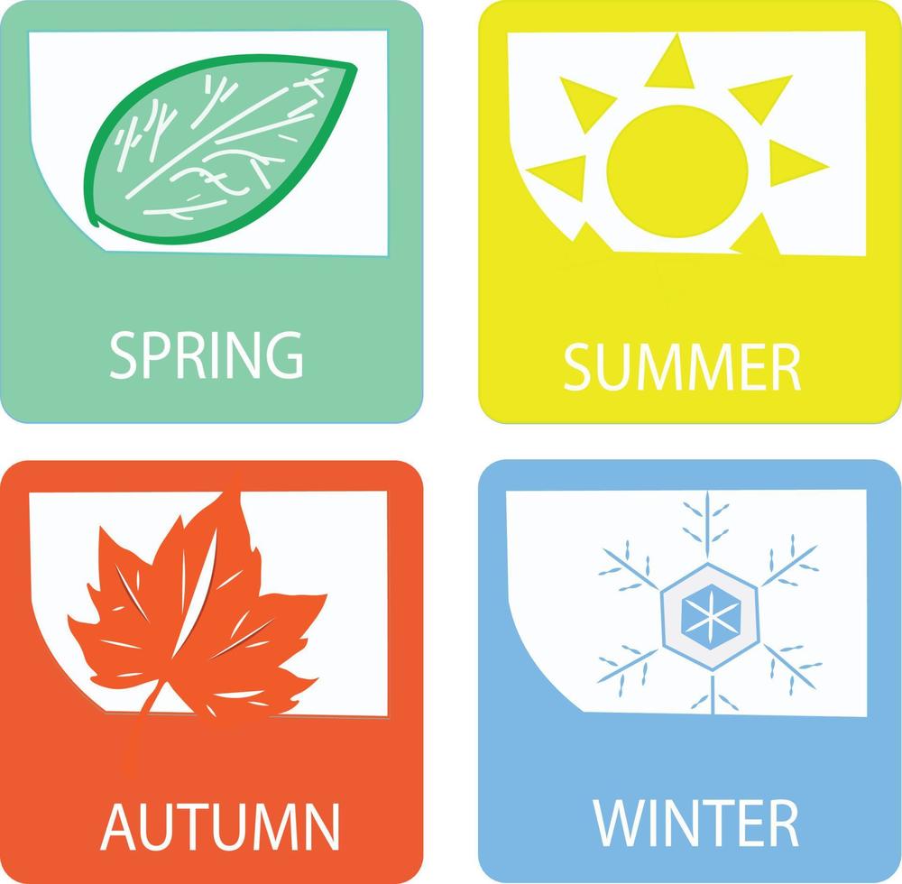 A set of four seasons icons vector. Seasons - winter, spring, summer and autumn. isolated in square background for promotion vector