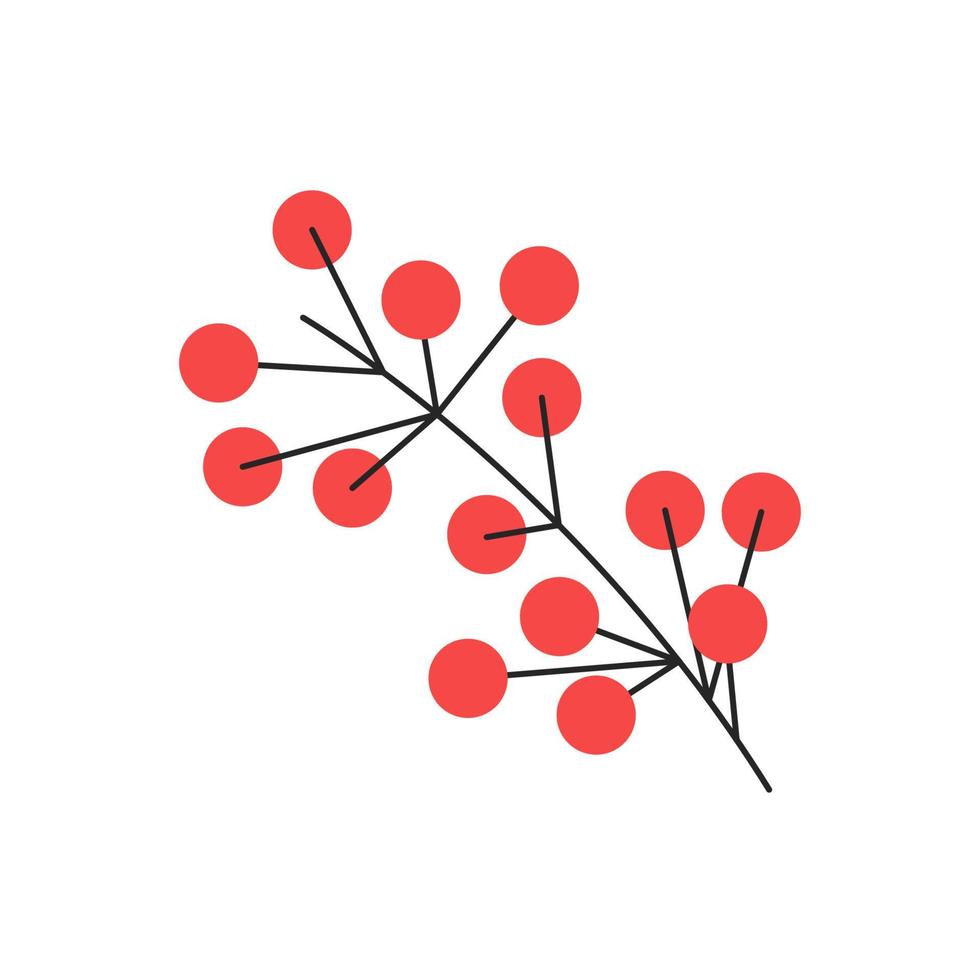 rama de sorbus con bayas de fresno maduras. elemento botánico decorativo aislado en blanco. ramita de bayas de serbal con frutos rojos. silueta de parte de árbol de sorción simple simple. ilustración vectorial plana dibujada a mano vector