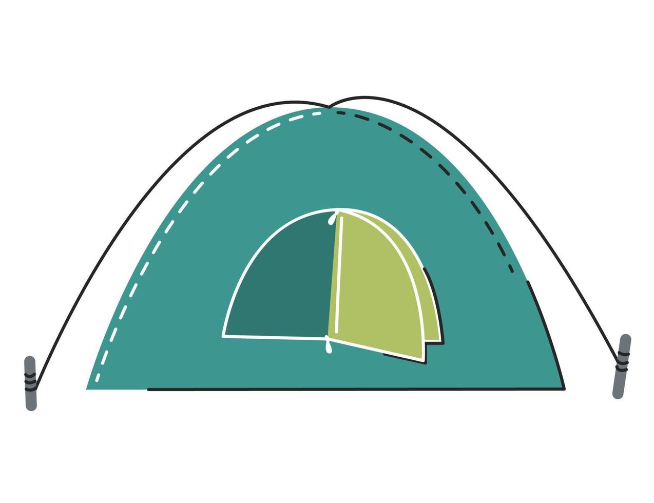 Camping classic house concept isolated on white. Tourist dome design. Tent for outdoor activities and adventure hiking and sports tourism season. Journey in nature. Hand drawn flat vector illustration