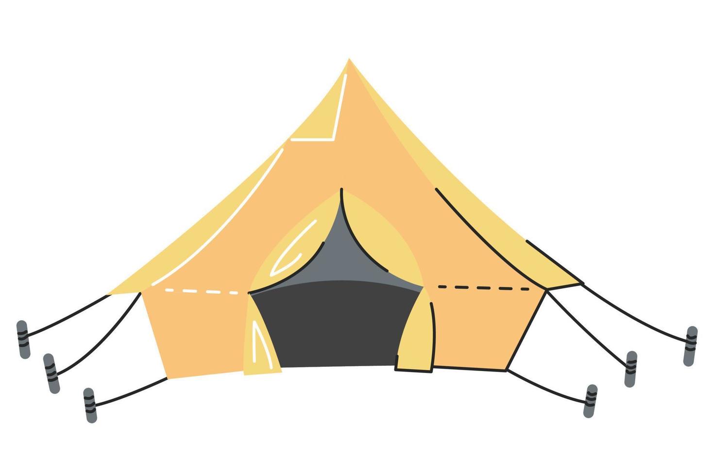 diseño de concepto de casa de camping de verano aislado sobre fondo blanco. Tienda turística de senderismo para actividades al aire libre. temporada de aventuras deportivas. viaje en la naturaleza. marquesina dibujado a mano ilustración vectorial plana vector