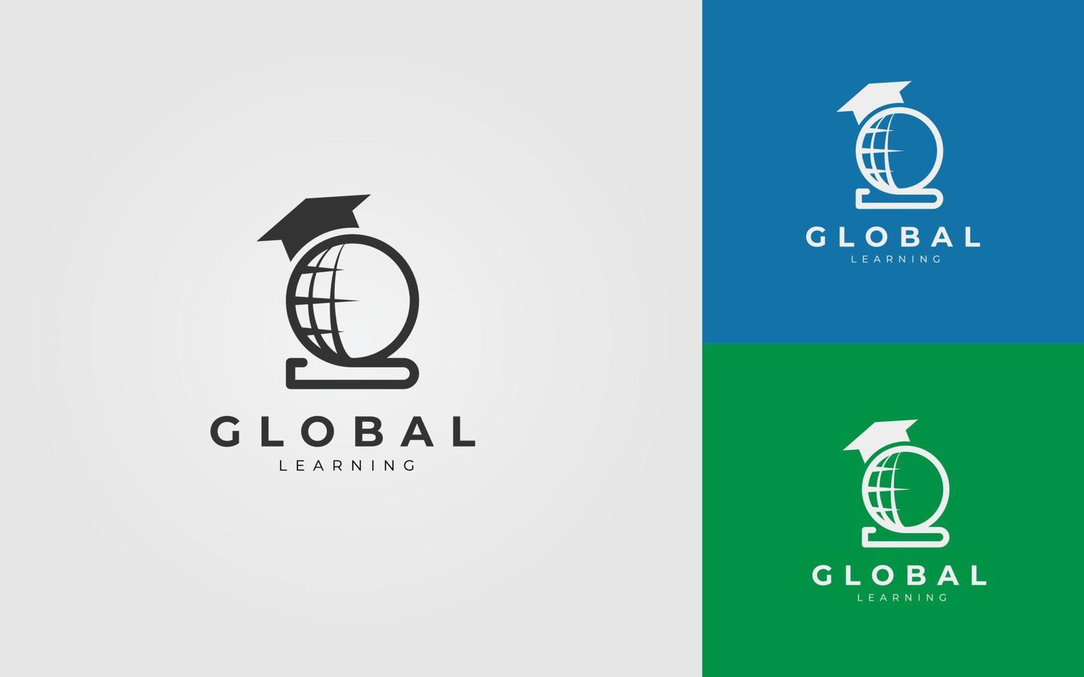 diseño de logotipo de aprendizaje global con libro y sombrero vector