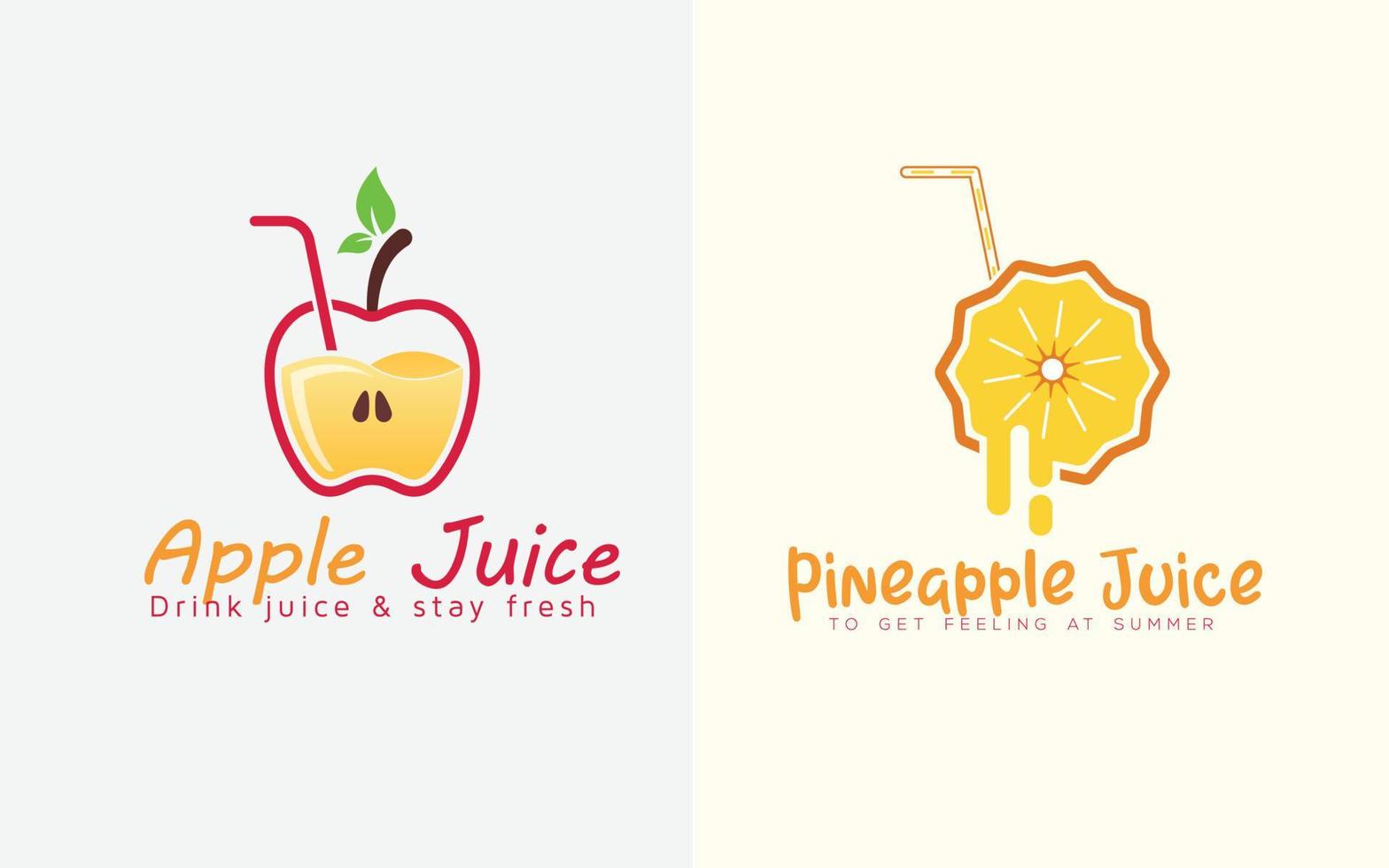 vector de juego de diseño de logotipo de jugo de fruta, jugo de bebida de piña con vidrio