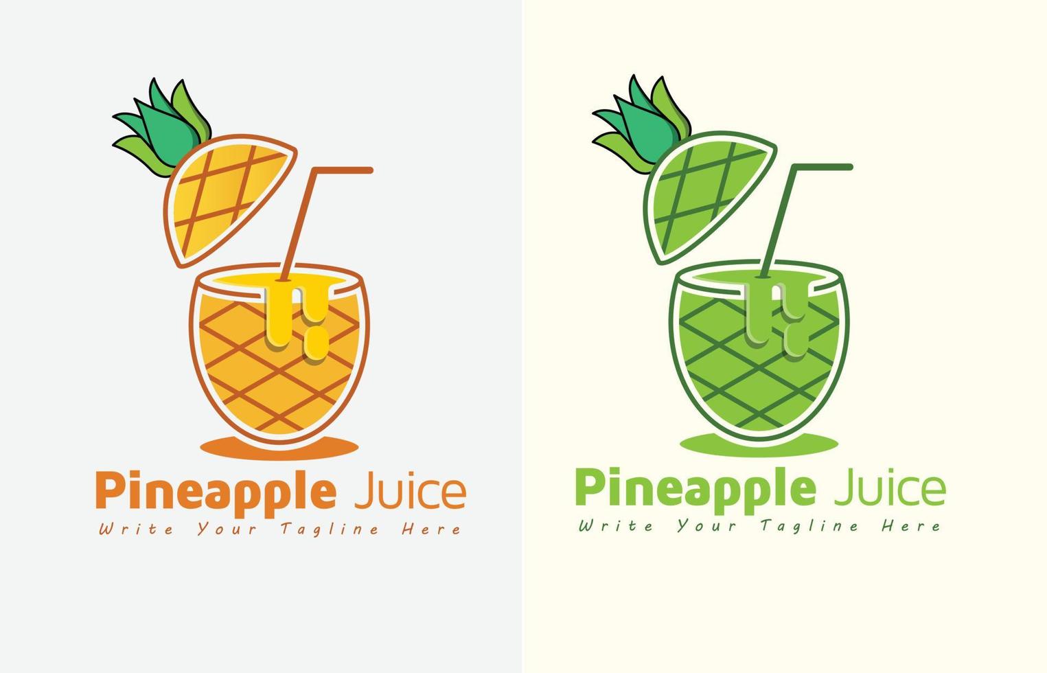 vector de juego de diseño de logotipo de jugo de fruta, jugo de bebida de piña con vidrio