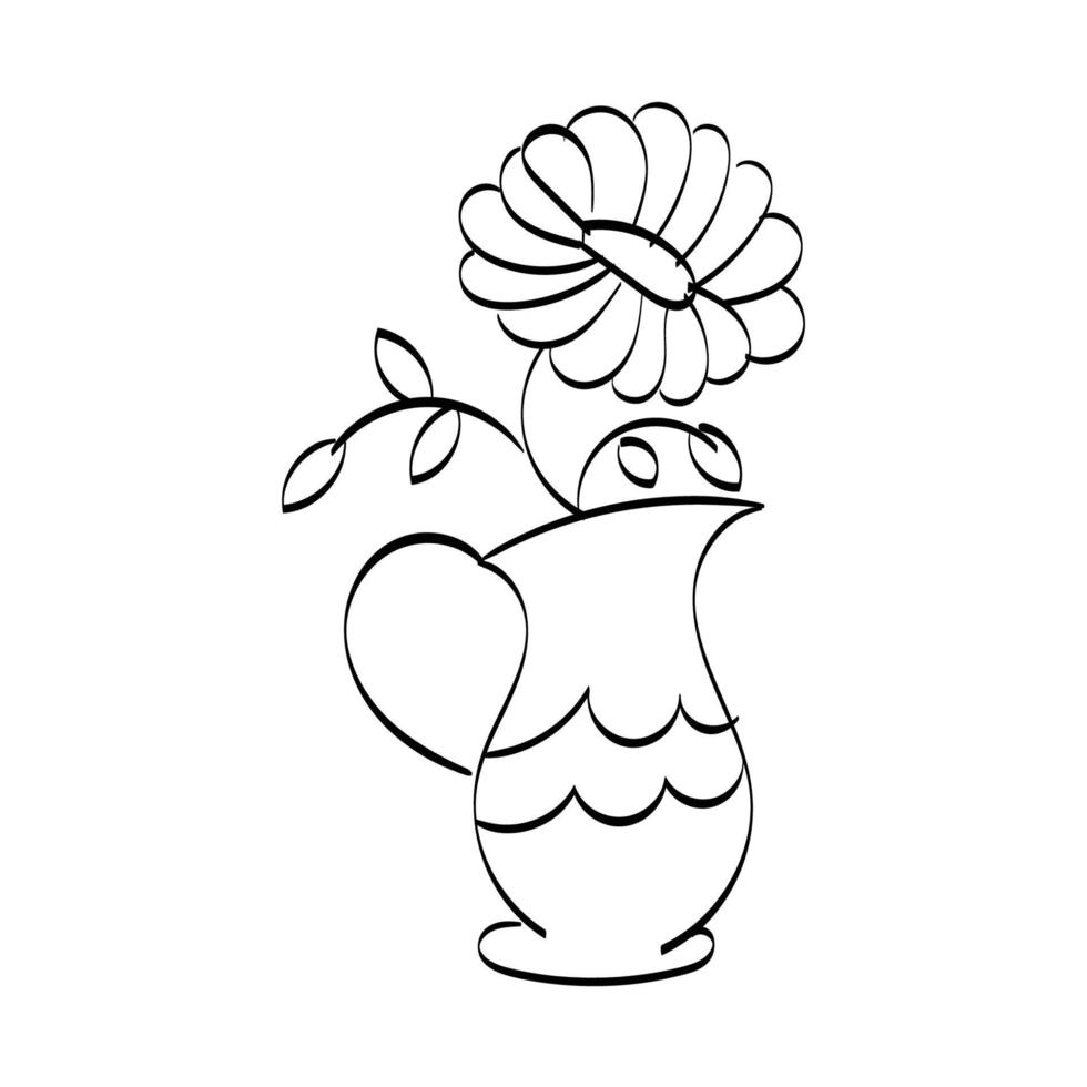 maceta dibujada a mano con flor vector