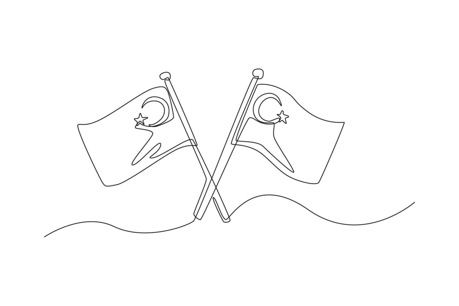 Single one line drawing Turkish flags. Turkey Republic day concept. Continuous line draw design graphic vector illustration.