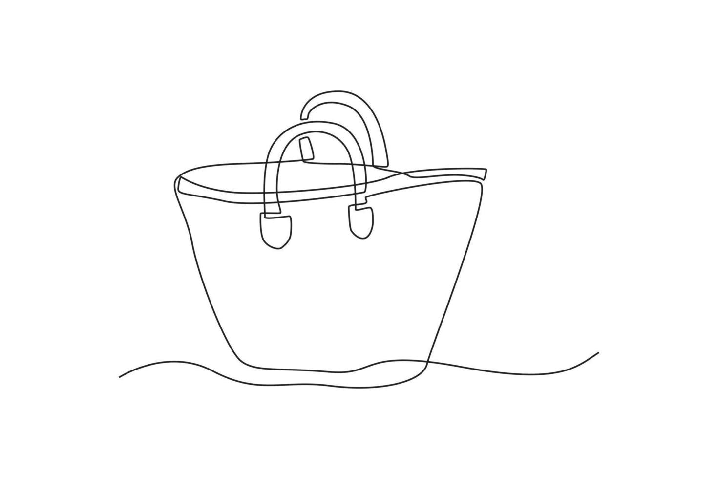 Single one line drawing non plastic basket to reduce waste plastic. Zero waste concept. Continuous line draw design graphic vector illustration.