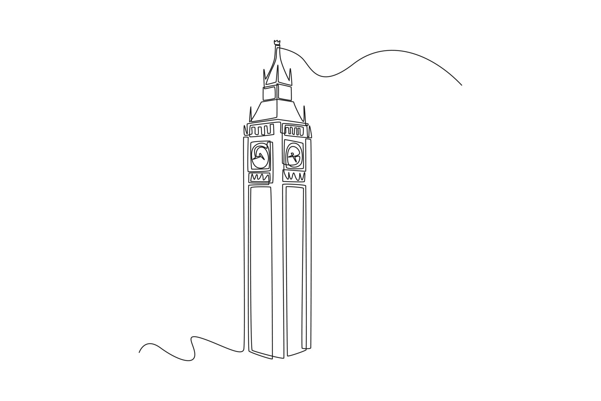 Continuous one line drawing big ben clock in London. Landmark concept