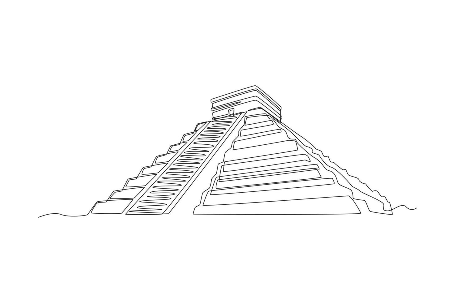 Continuous one line drawing Mayan pyramid in Mexico. Landmark concept.  Single line draw design vector graphic illustration.
