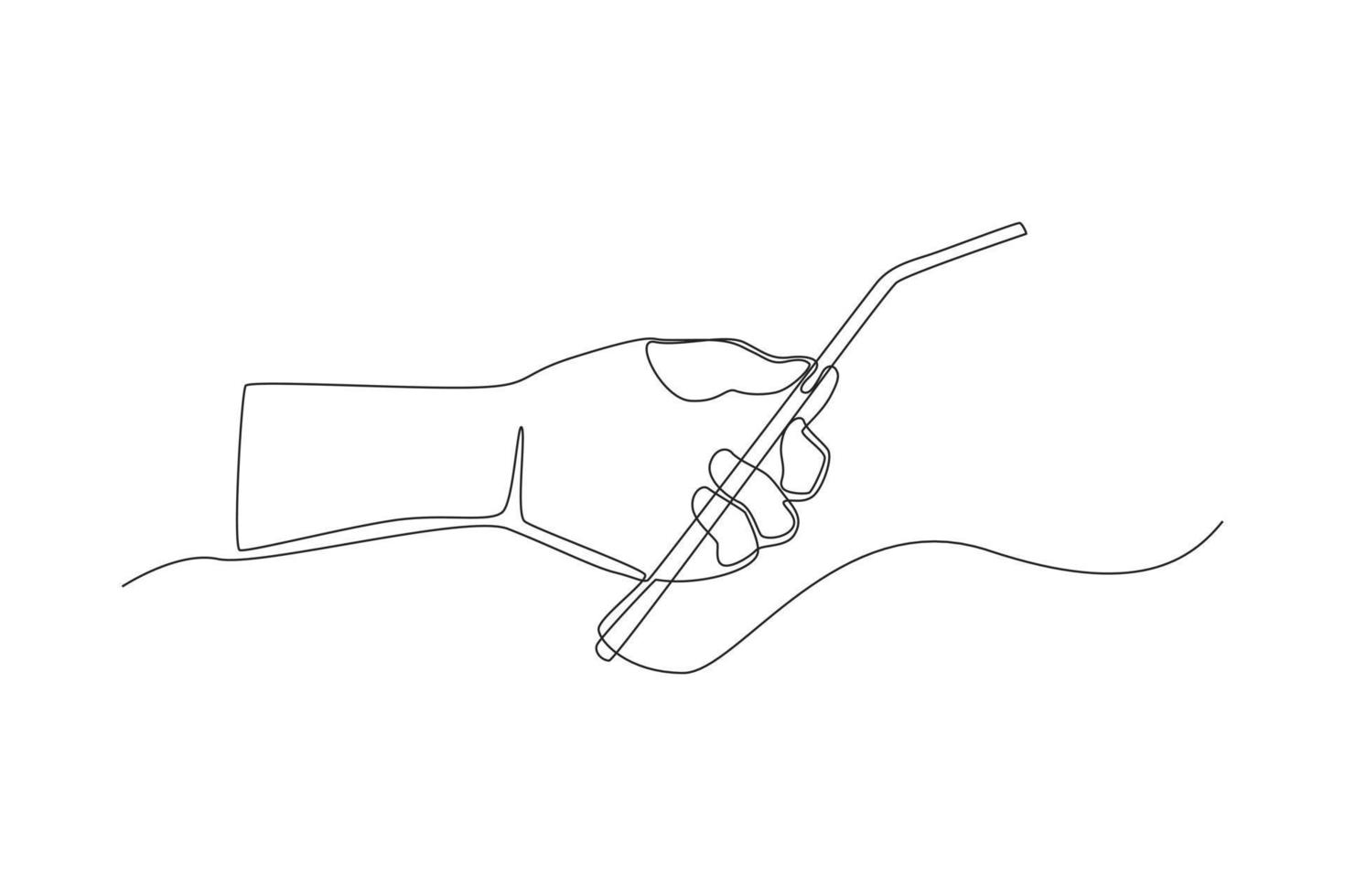 Single one line drawing hand hold metal tube for drinking. Zero waste concept. Continuous line draw design graphic vector illustration.