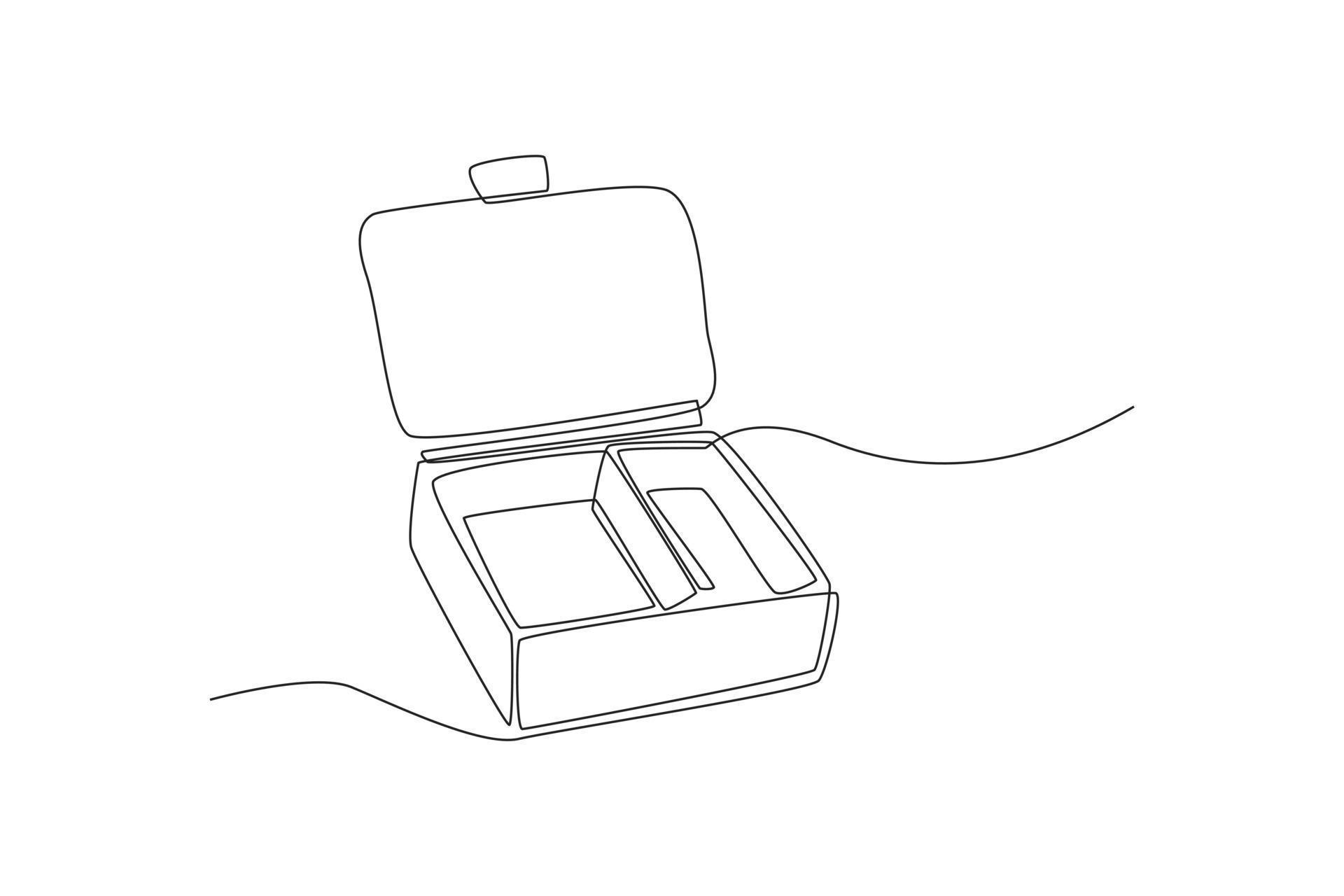 Single one line drawing paper box for food storage. Zero waste concept. Continuous line draw
