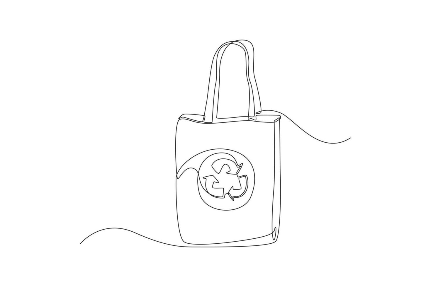 Single one line drawing recycle bag bags to reduce waste plastic. Zero waste concept. Continuous line draw design graphic vector illustration.