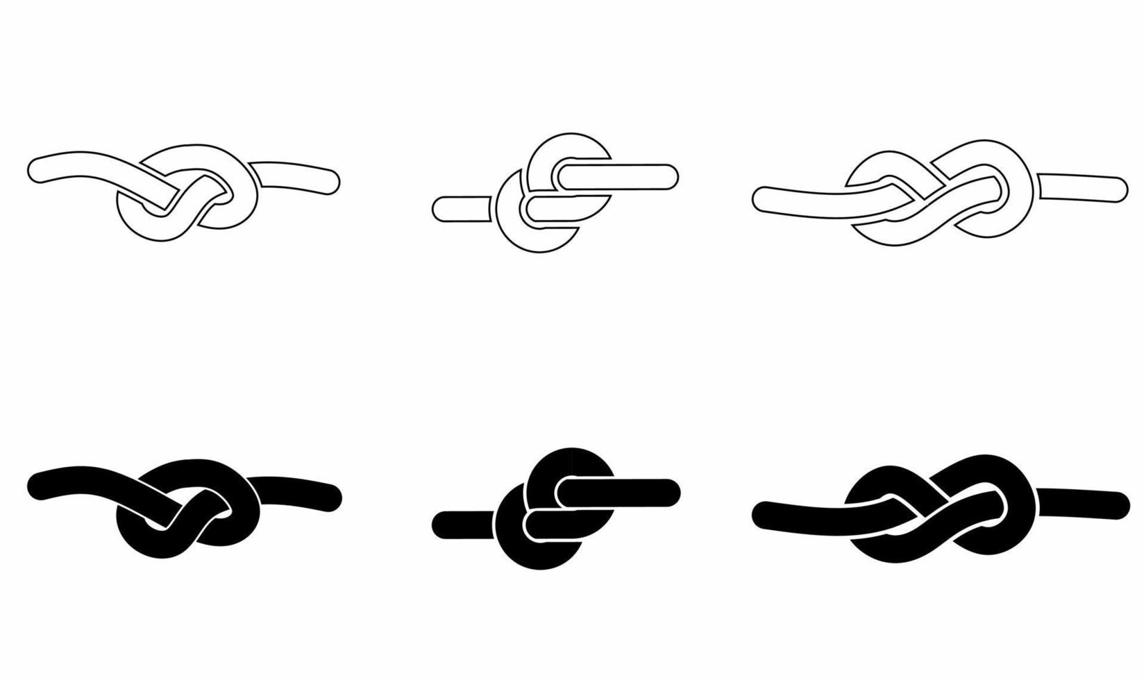 conjuntos de nudos de cuerda con diferentes formas aisladas sobre fondo blanco. ilustración de vector de nudo