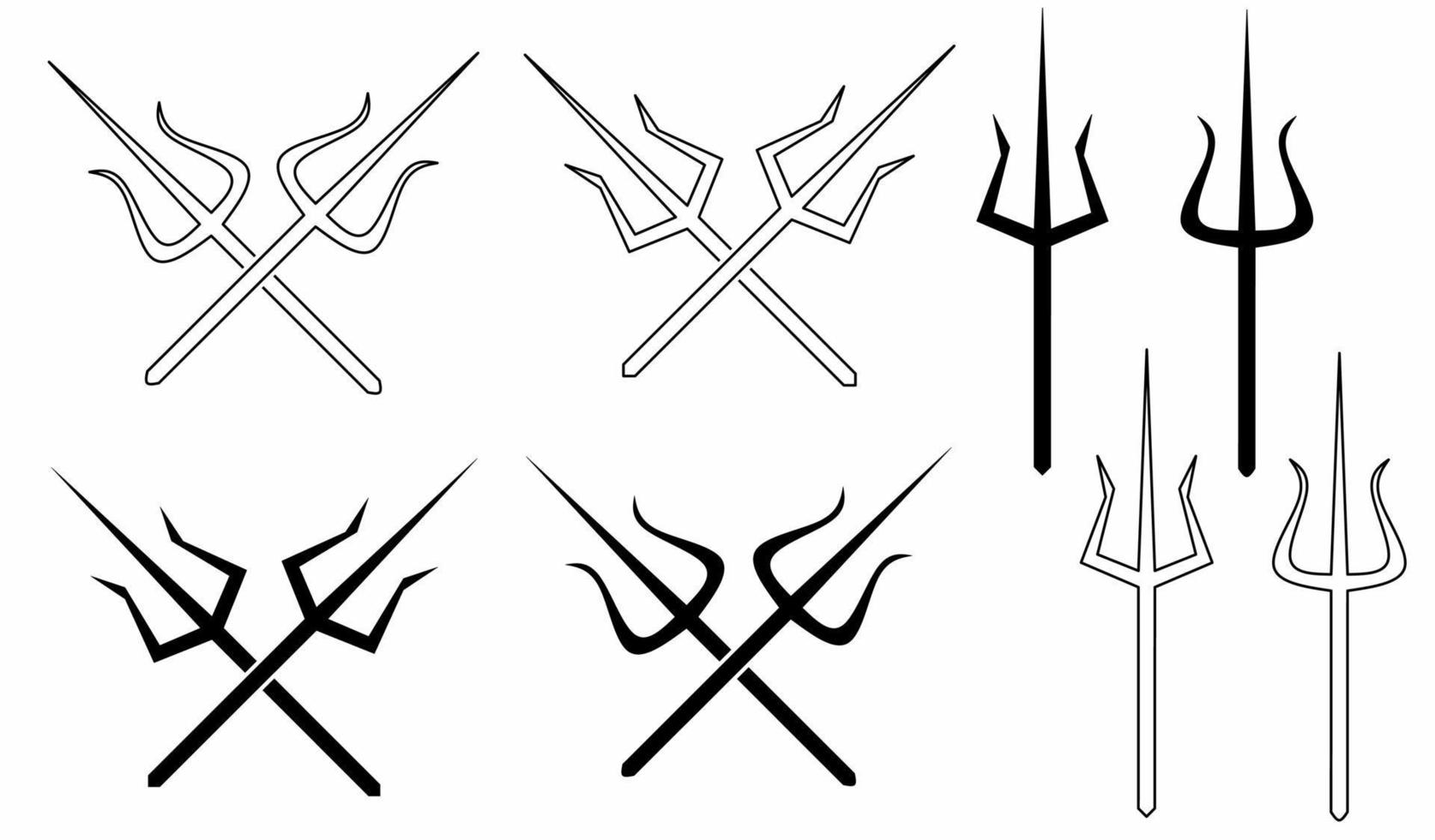 outline silhouette crossed trident icon set isolated on white background vector