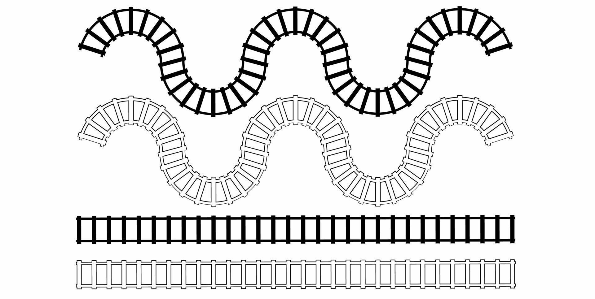 conjunto de iconos de ferrocarril aislado sobre fondo blanco.sinuoso de ferrocarril e ilustración de vector recto