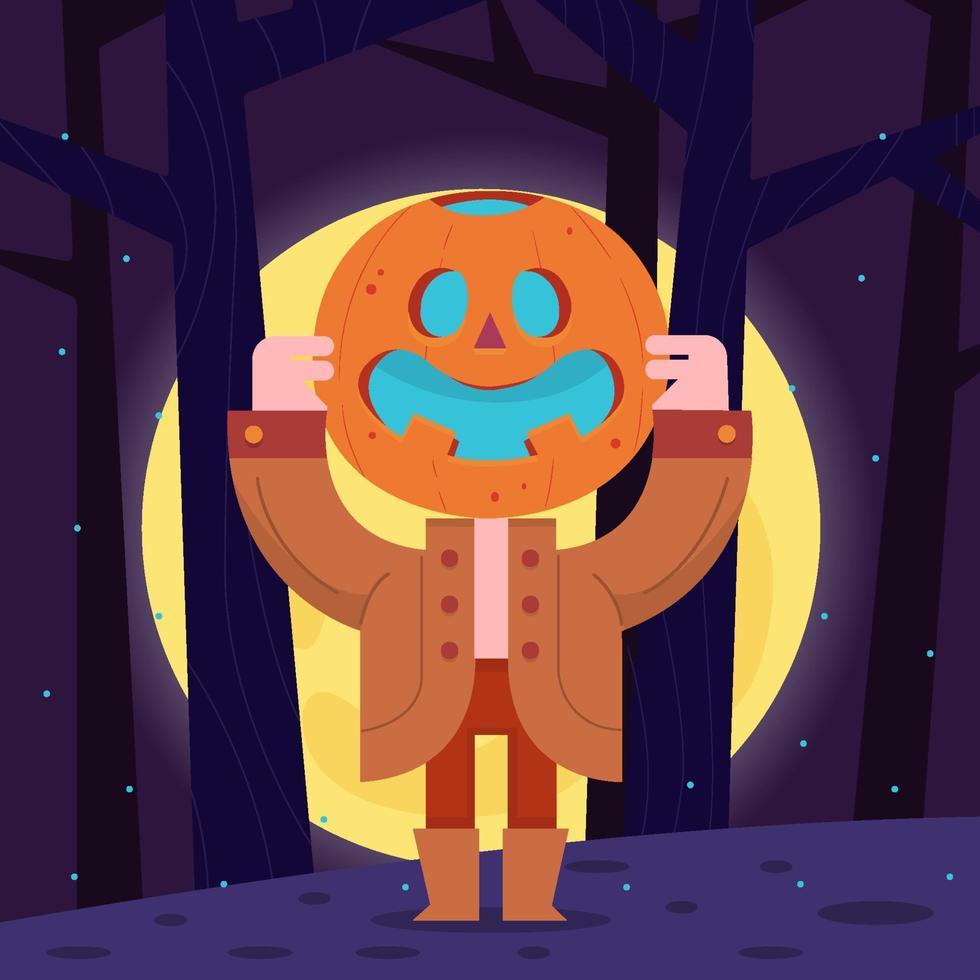 Jack-O-Lantern in Spooky Forest Concept vector