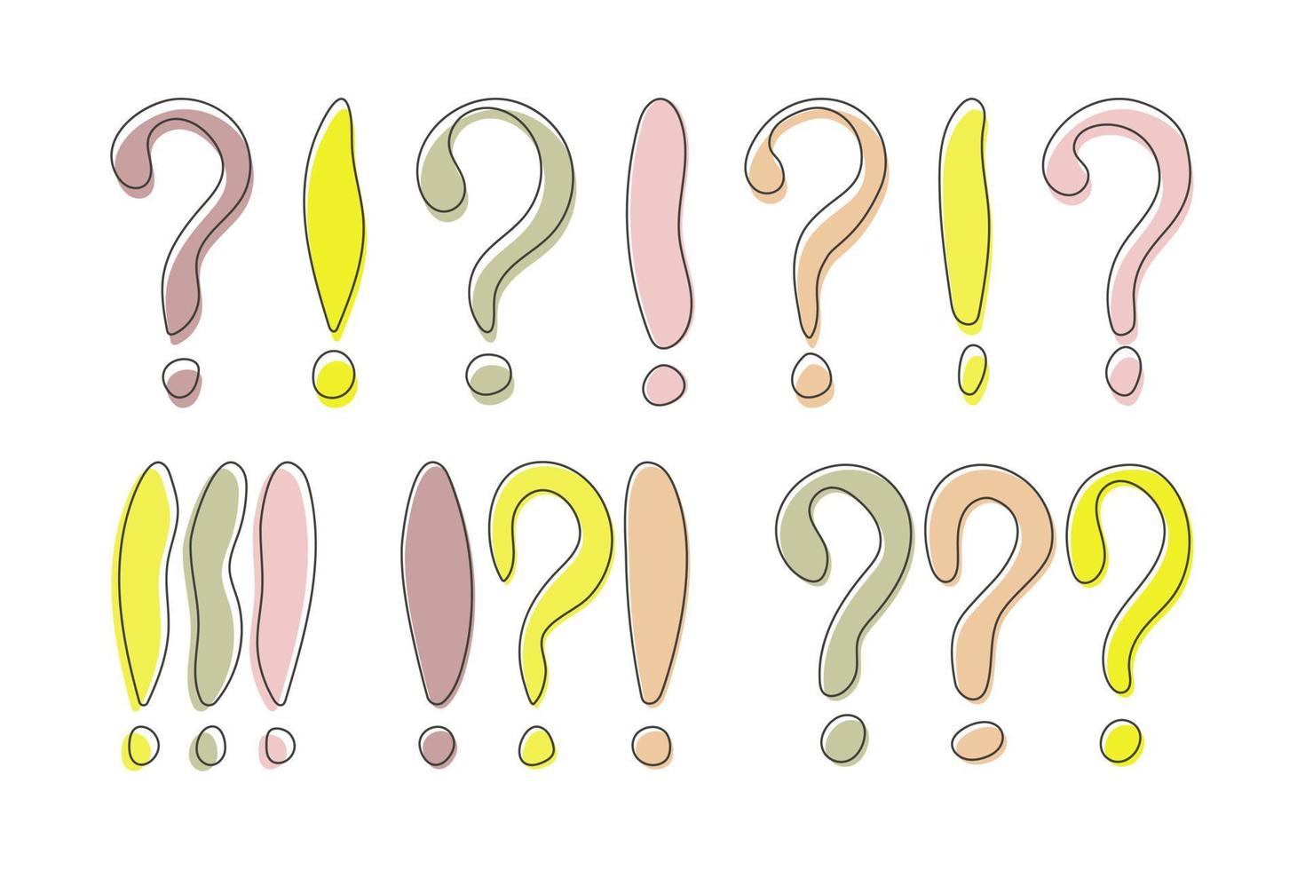 Set of various hand drawn exclamation and question marks in doodle style. Isolated on white background vector